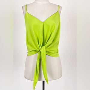Zara green spaghetti strap front tie top